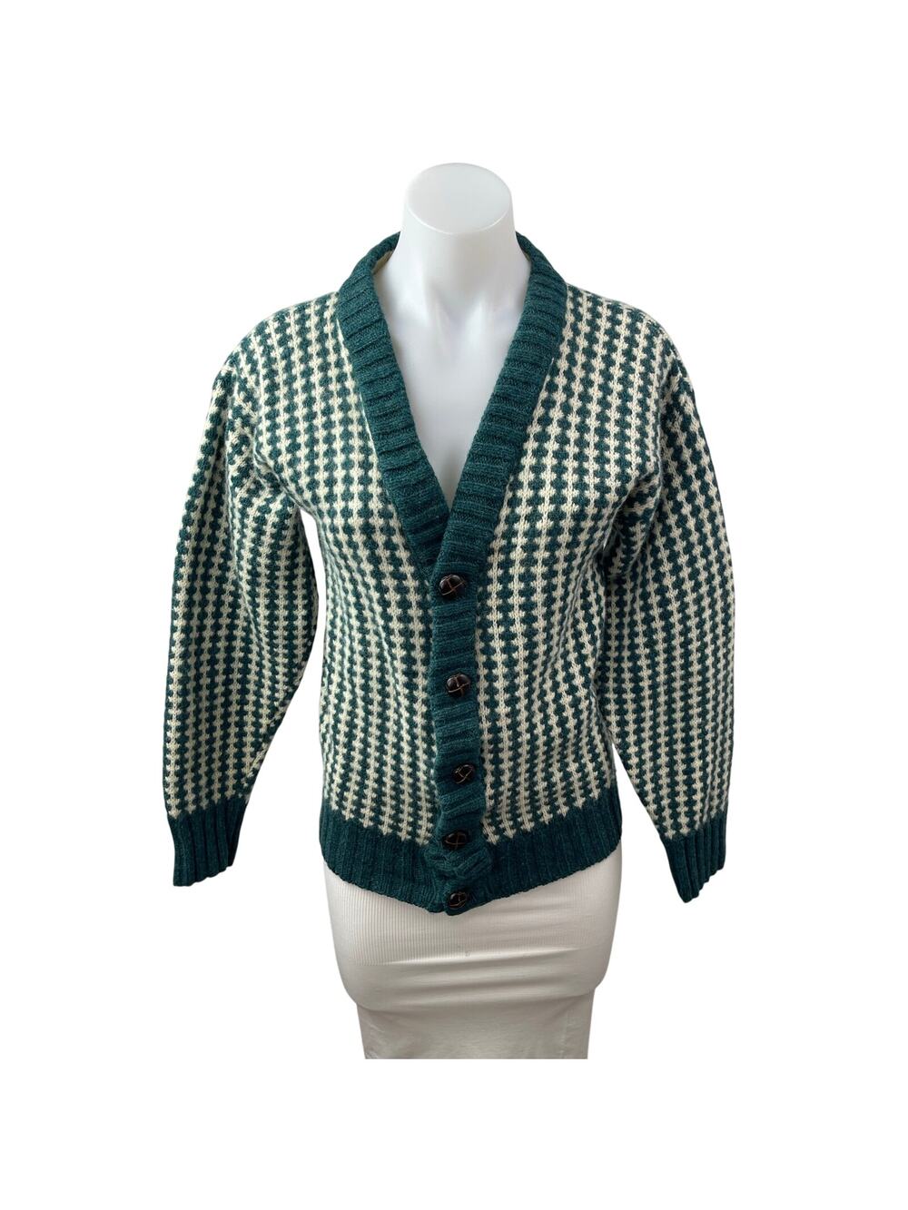 Van Heusen Editions 100% Wool Green V Neck Button Down Cardigan Sweater Top Sz S